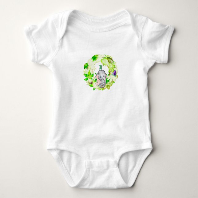 Body Para Bebé Elegante Monograma Verde Wreath Nombre personaliza (Anverso)