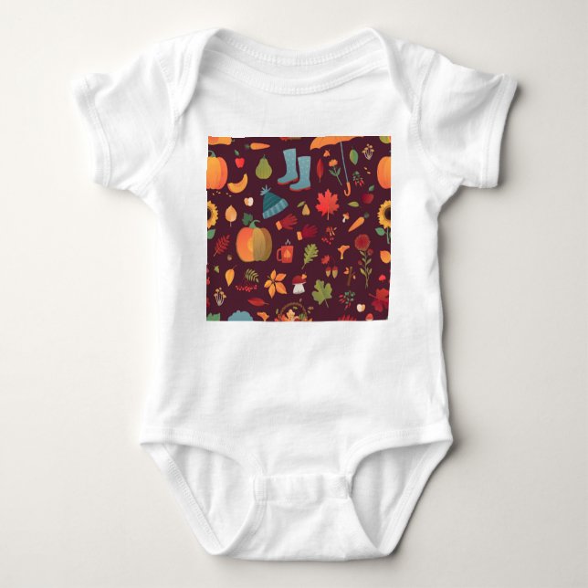 Body Para Bebé Elementos del otoño, fondo oscuro, cosecha (Anverso)