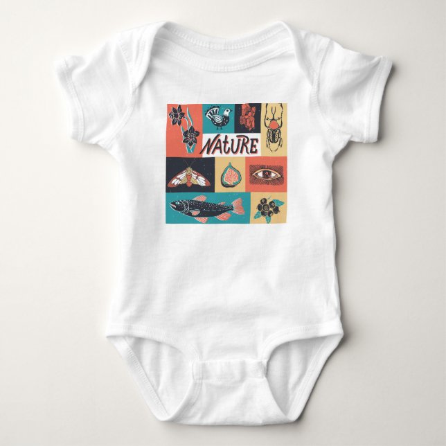 Body Para Bebé Elementos Naturales, Iconos De Estilo Retro. (Anverso)