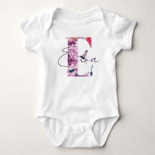 Body Para Bebé Emilia Nombre Bebé Flor Script Floral Vintage E