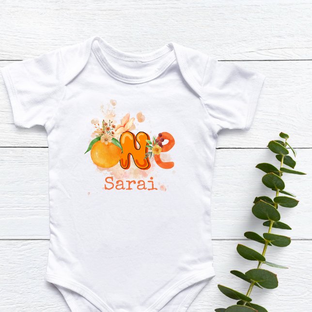 Body Para Bebé Equipo de primer cumpleaños de Naranja personaliza (Personalized Orange First Birthday Outfit Baby Bodysuit)