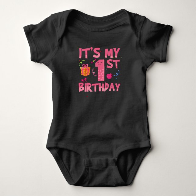 Body Para Bebé Es mi primer cumpleaños Rosa Lindo (Anverso)