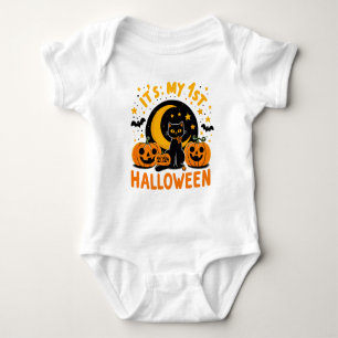 Body Para Bebé Es mi primer Halloween Calabaza Gato Negro