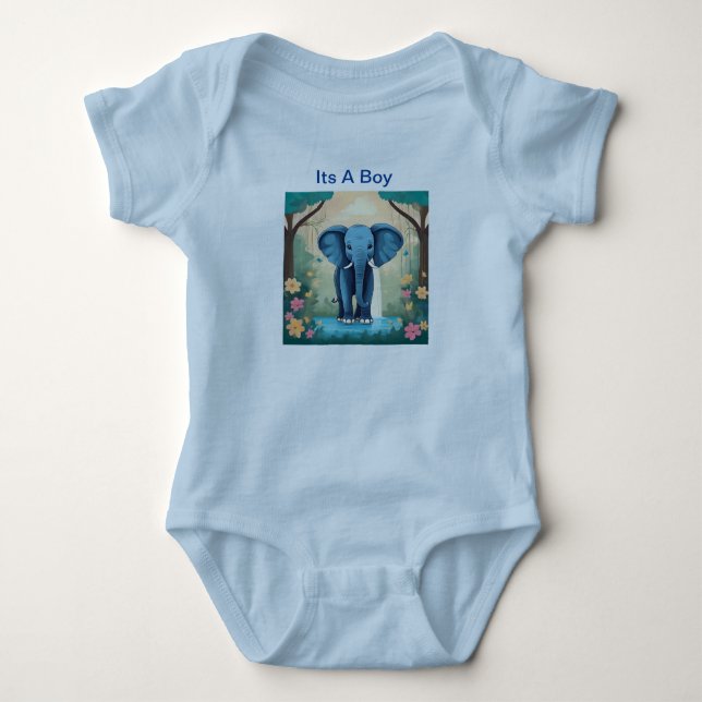 Body Para Bebé Es un niño Elefante bebé azul, (Anverso)