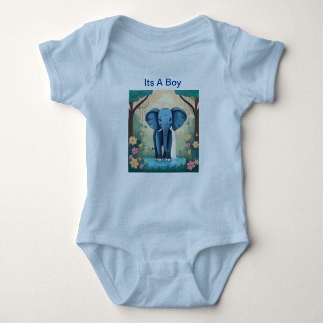 Body Para Bebé Es Un Niño Elefante De Bebé Azul, (Anverso)