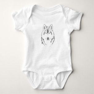 Body Para Bebé Esbozo Funky De Cabeza De Lobo Blanco Y Negro