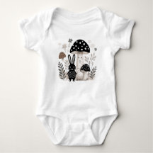 Escandinavia Folk Bunny Mushroom Baby Bodysuit