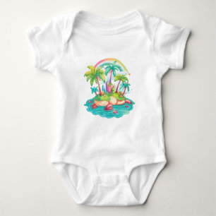 Body Para Bebé Escena de Isla Tropical – Palmeras con Arcoíris