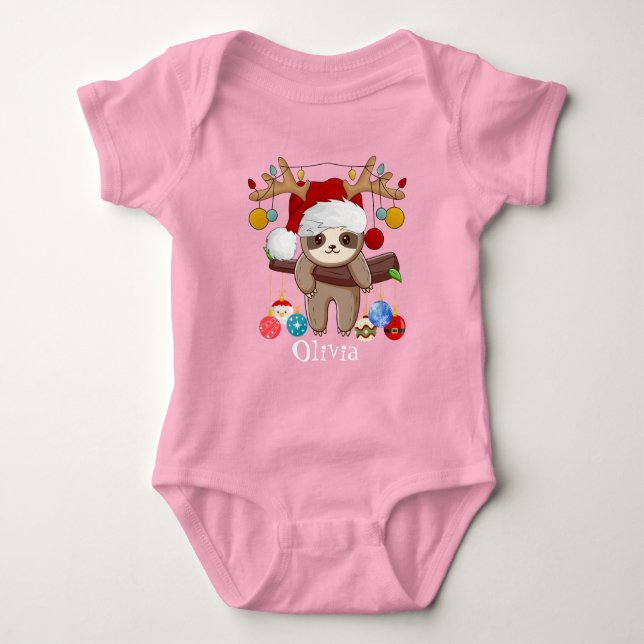 Body Para Bebé Eslora Cuta Personalizada, Santa Hat, bolas para N (Anverso)