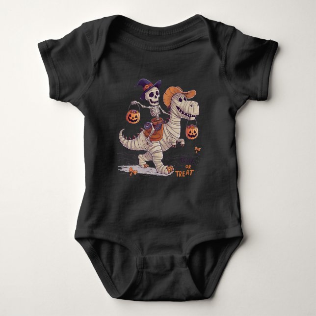 Body Para Bebé esqueleto truco-o-tratar montando dinosaurio momif (Anverso)