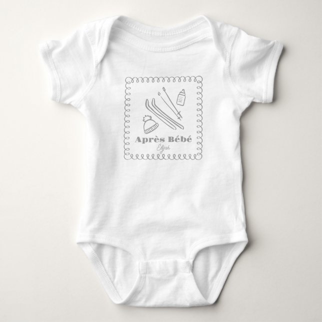 Body Para Bebé Esquí de invierno Gris Hand Drawn Après Bébé (Anverso)