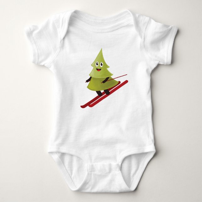 Body Para Bebé Esquí de Pino Árbol Cute Nieve Deportiva Invierno (Anverso)