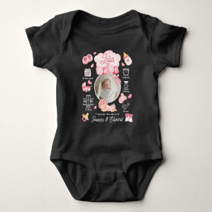 Body Para Bebé Estadísticas de nacimiento de niña bebé linda Rosa
