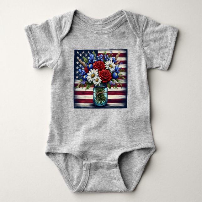 Body Para Bebé Estados Unidos patriótico, florido y afligido (Anverso)