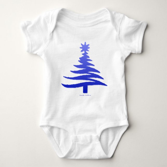 Body Para Bebé Esténcil de árbol de navidad azul de cobalto (Anverso)