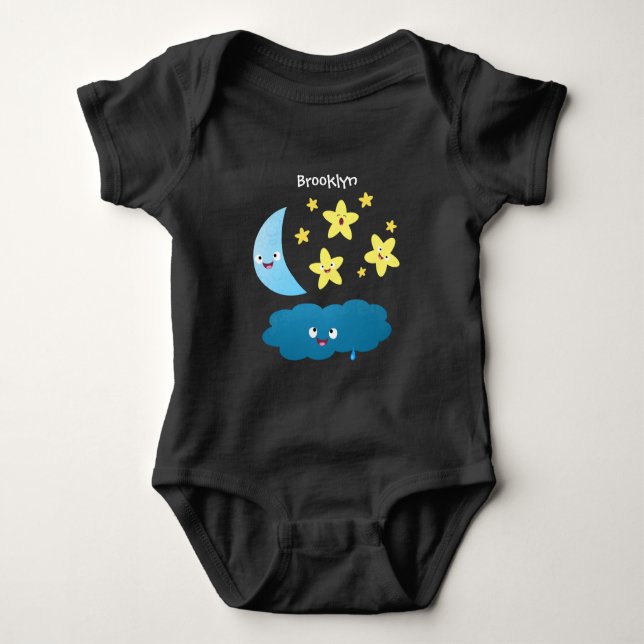 Body Para Bebé Estrellas de canto, personalizado de luna y nube (Anverso)