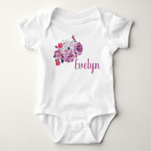 Body Para Bebé Evelyn Name Floral Personalizado Vintage Flower To