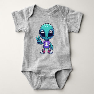 Body Para Bebé Extraterrestre de Paz Bonito y Nave Espacial