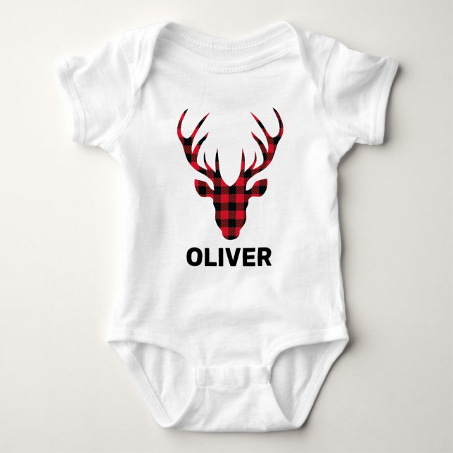Body Para Bebé Familia Buffalo Plaid Deer Head (Anverso)