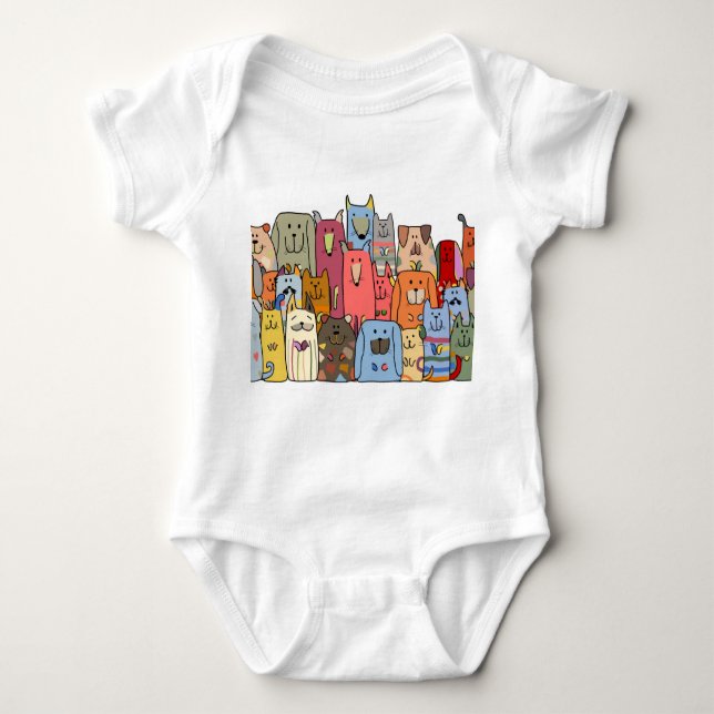 Body Para Bebé Familia de perros divertidos: patrón sin costura. (Anverso)