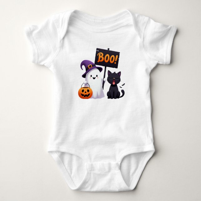 Body Para Bebé Famoso fantasma de Halloween y Personalizado gato  (Anverso)