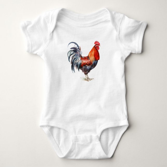 Body Para Bebé Fancy Rooster, Pollos, Baby Shower (Anverso)