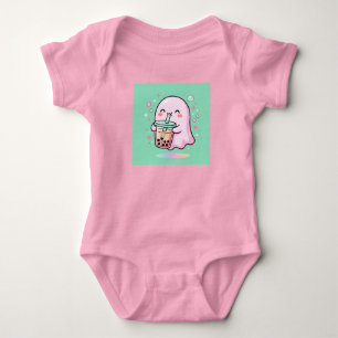 Body Para Bebé Fantasma Kawaii bebiendo té de boba
