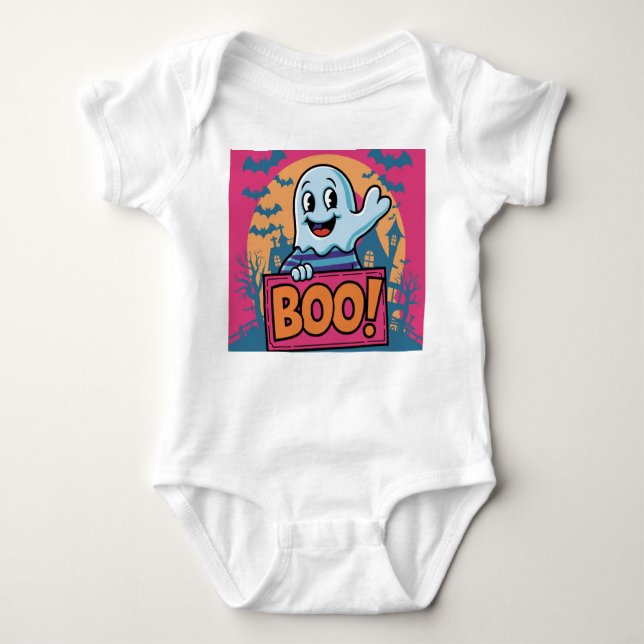 Body Para Bebé Fantasma Neon Halloween, Fantasma Neon Boo Hallowe (Anverso)