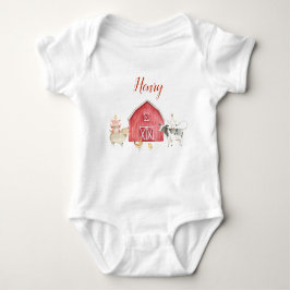 Body Para Bebé Farm Animals & Red Barn Birthday Party T-Shirt