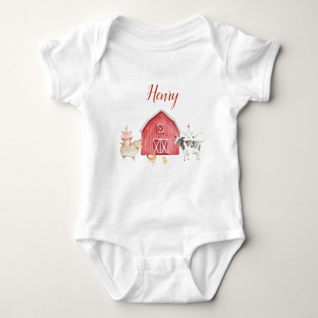 Body Para Bebé Farm Animals & Red Barn Birthday Party T-Shirt (Anverso)