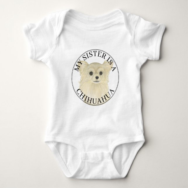 Body Para Bebé Fawn Long Haired Chihuahua Dog Big Sister (Anverso)
