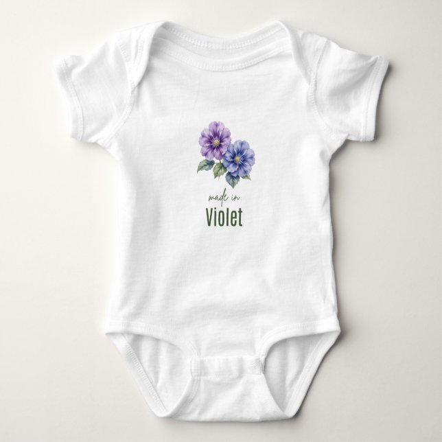 Body Para Bebé February Violet  Birth Flower Bodysuit Watercolor (Anverso)