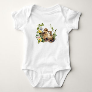 Body Para Bebé Felices Ducklings con flores
