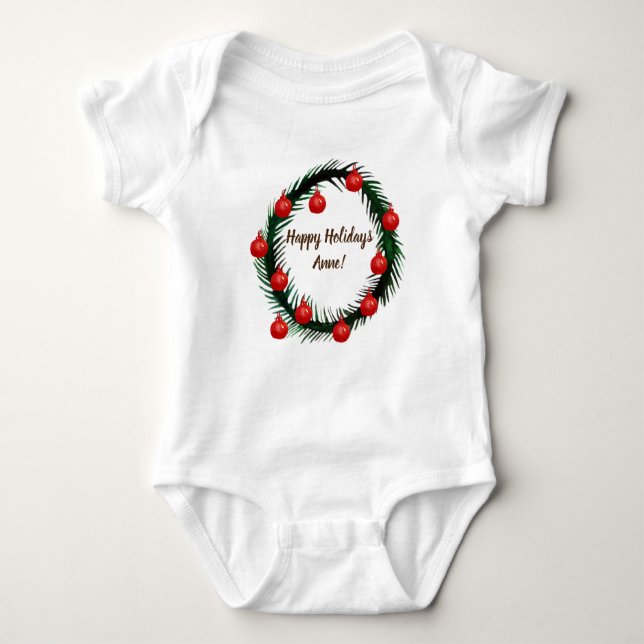 Body Para Bebé Felices Fiestas Nombre Personalizado Baby Bodysuit (Anverso)