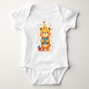 Body Para Bebé Felices saludos de cumpleaños de un lindo oso pequ