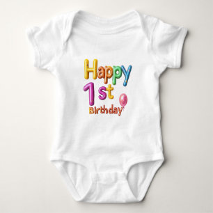 Body Para Bebé Feliz 1er Cumpleaños – Celebración de Texto con Gl