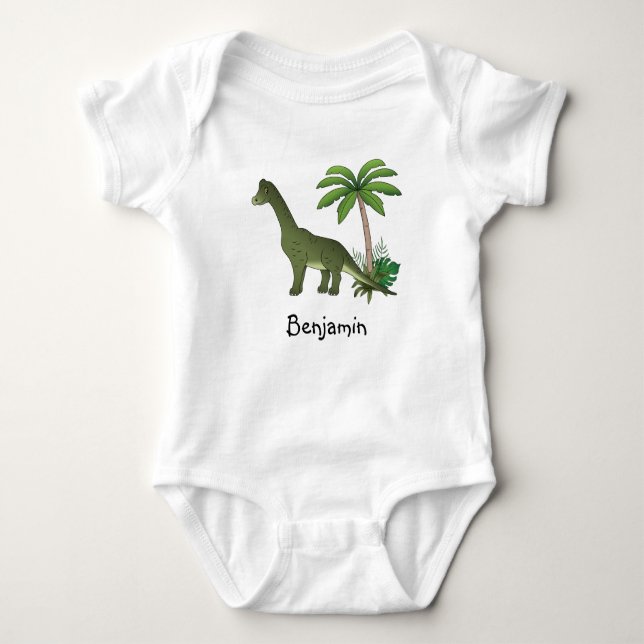 Body Para Bebé Feliz Brachiosaurus Dinosaurio Con Nombre Personal (Anverso)