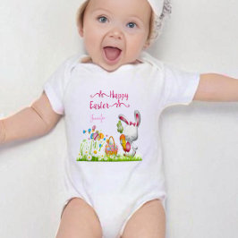 Body Para Bebé Feliz Conejo de Pascua y Niña Bebé de Huevos Perso