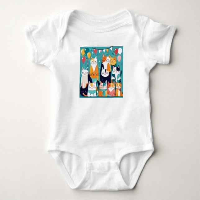 Body Para Bebé Feliz Cumpleaños con Tema de Gato Adorable  (Anverso)