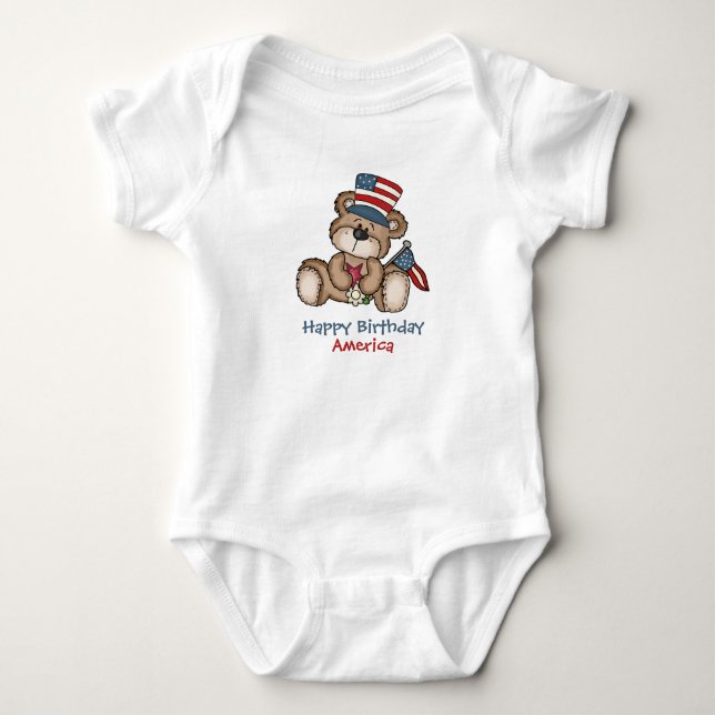 Body Para Bebé Feliz cumpleaños Estados Unidos, oso patriótico T- (Anverso)