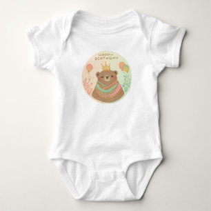 Body Para Bebé Feliz cumpleaños Ilustracion Teddy Bear