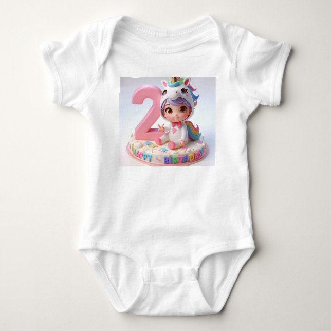 Body Para Bebé Feliz cumpleaños número 2 Unicornio (Anverso)