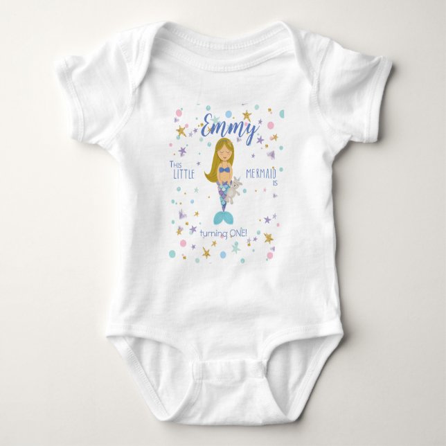 Body Para Bebé Feliz cumpleaños Personalizado pequeña sirena (Anverso)
