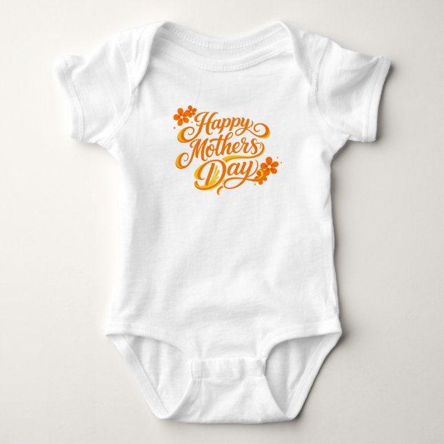Body Para Bebé Feliz Día de la Madre Floral Caligrafía Simple |  (Anverso)