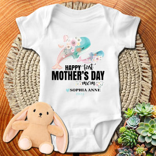 Body Para Bebé Feliz Día de la Madre, mamá - Ballenas florales +