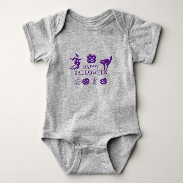 Body Para Bebé Feliz disfraz morado de Halloween (Anverso)