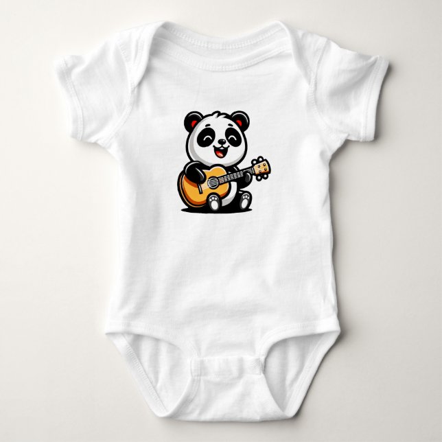 Body Para Bebé Feliz Guitarista Panda - Diseño Cuto De Música Acú (Anverso)