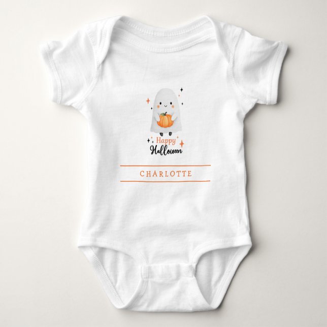Body Para Bebé Feliz Halloween Fantasma Lindo Bodysuit Personaliz (Anverso)