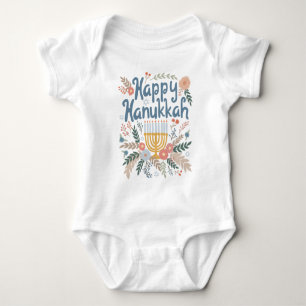 Body Para Bebé Feliz Hanukkah FLorals Arte dibujado a mano