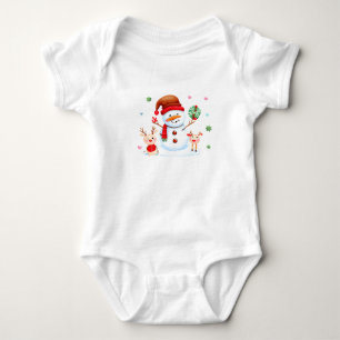 Body Para Bebé Feliz hombre de nieve y bebés renos brillantes